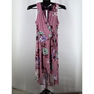 Fig & Olive Mauve Floral High Low Wrap Dress Sleeveless Purple Small